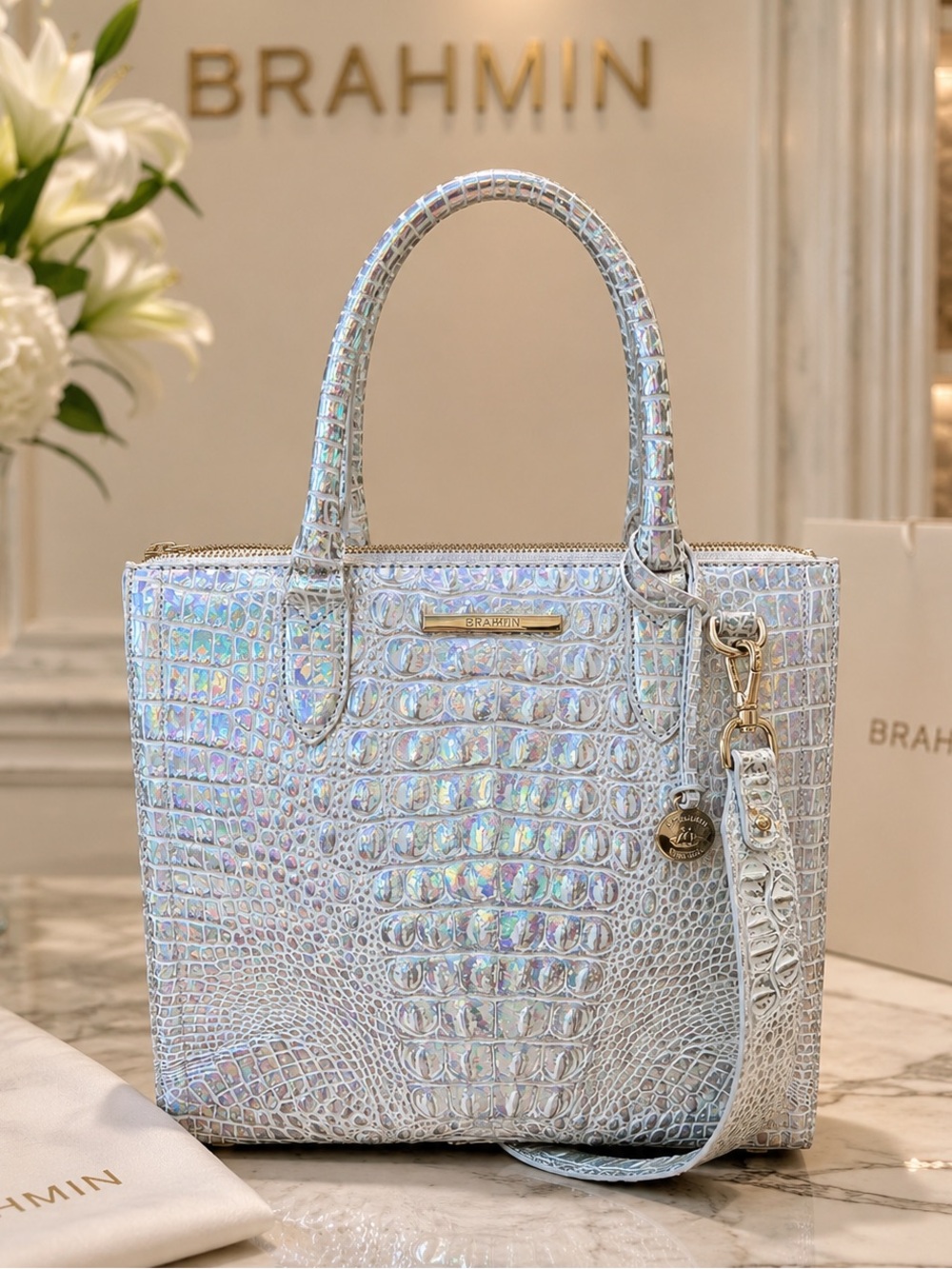 BRAHMIN Caroline Wonderland Melbourne Satchel – Opalescent/Iridescent 💫